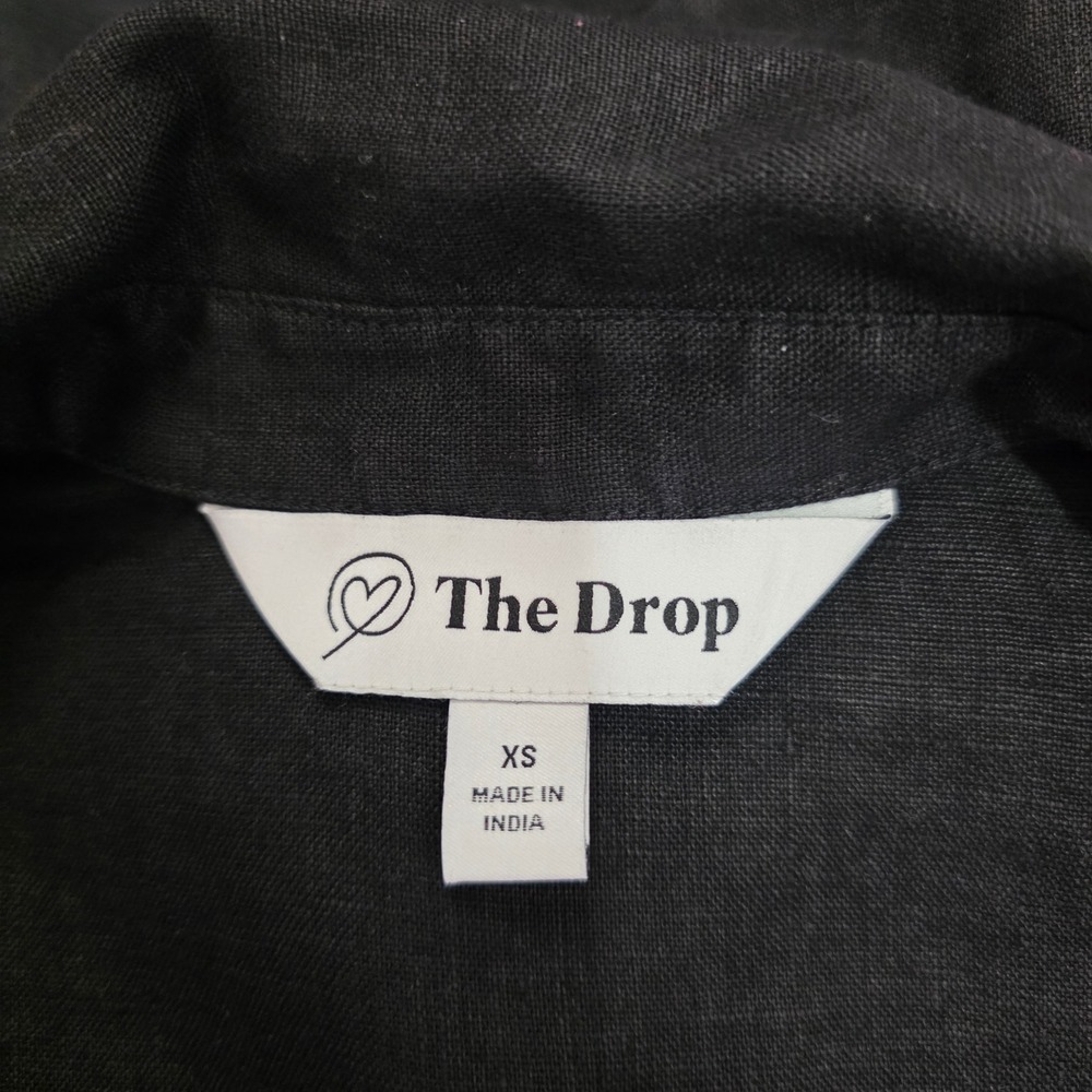 The Drop Fiona Linen Shirt Dress XS Black Button Front Long Sleeve Midi Maxi - Picture 2 of 6